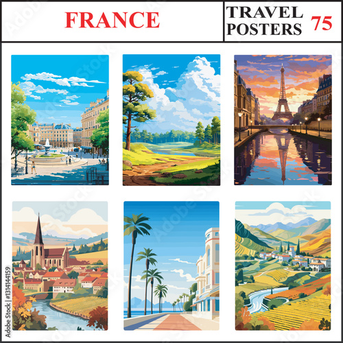 France Montpellier Forest Of Fontainebleau Paris Travel Poster Wall Art Print Collection Set Part 75