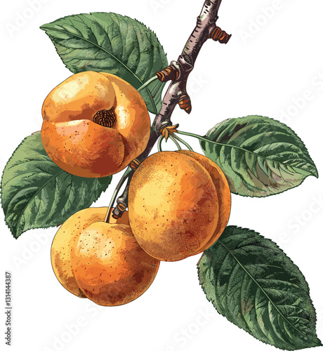 Apricot vector, old botanical illustration, isolated on transparent background, ripe fruit, hand-drawn apricot, vintage apricot sketch, detailed fruit drawing, organic food