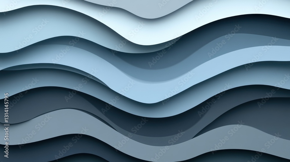 Abstract layered paper cut waves in multiple shades of blue Abstract layered paper cut waves in multiple shades of blue