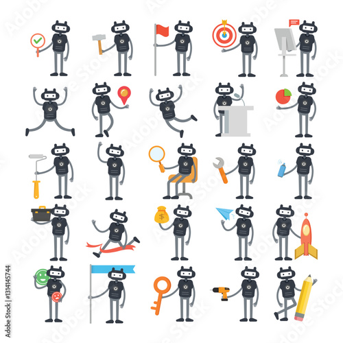 humanoid robot characters set in different poses illustration