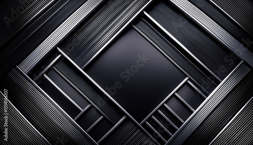 Abstract background. Black Metallic Silver Geometry. Elegant background. Geometric silver lines on black. Luxurious   modern Art Deco style.
