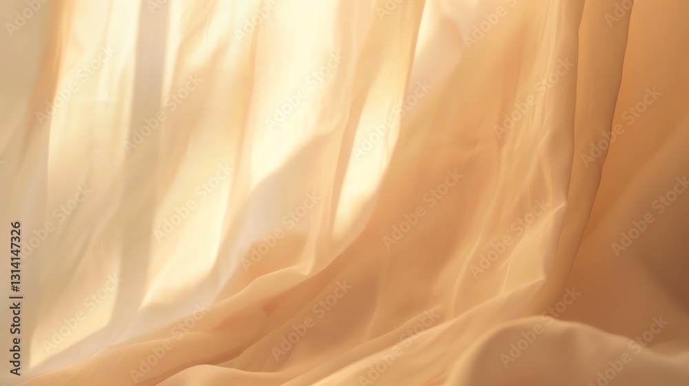 Obraz premium Closeup of a soft, white sheer curtain with sunlight shining through.