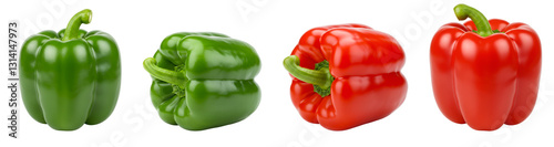red and green capsicum isolated on white  transparent background 