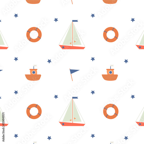 Cute marine pattern with a ship