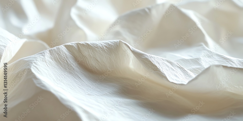 Soft White Fabric Abstract Background with Delicate Folds and Texture
