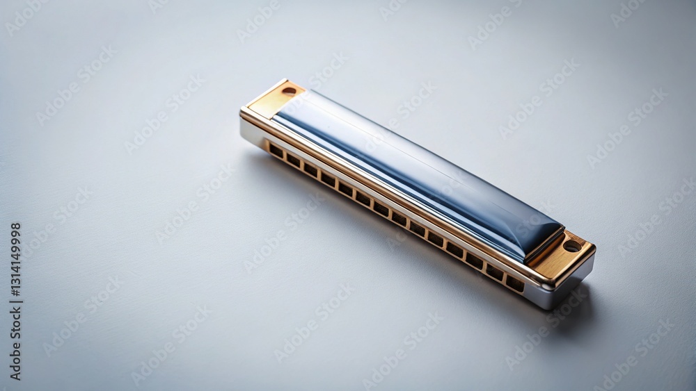 Bird's Eye View Harmonica: Clean Flat Lay Stock Photo with Copy Space