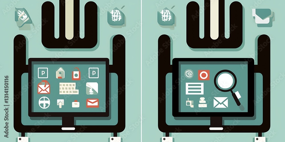 Abstract illustration of online search and data processing.