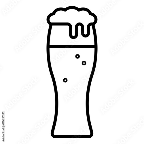 Minimalist outline icon of a tall beer glass with foam overflowing and bubbles. Perfect for bar, diner branding, restaurant designs, brewery promotions, mobile apps, and beverage-related graphics