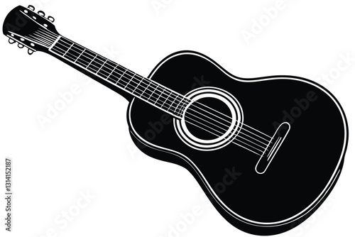 Black Acoustic guitar silhouette vector