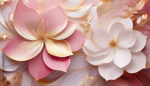 Abstract background. Abstract Floral Pink White Gold. Delicate & romantic pattern. Floral motif in pink, white & gold tones. Elegant & subtle design.

