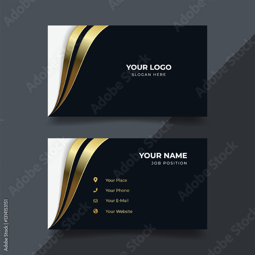 Elegant gold-black business card design, dark background, for print