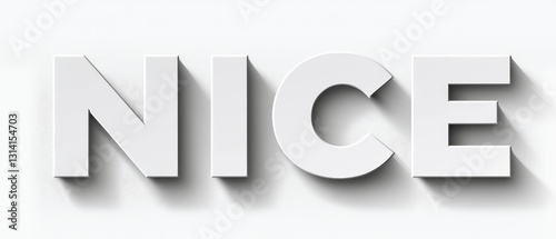 White, three-dimensional letters spelling NICE, cast shadow