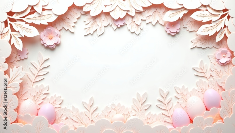 a festive Easter-themed background decorated with pastel colored eggs and paper cutouts. The artwork evokes a sense of spring, renewal, and celebration a festive Easter-themed background decorated with pastel colored eggs and paper cutouts. The artwork evokes a sense of spring, renewal, and celebration