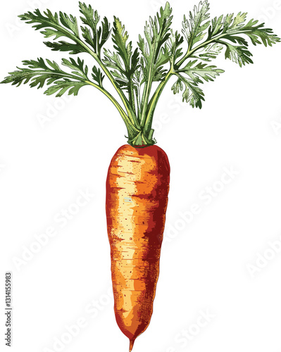Old botanical illustration of carrot, vector isolated on transparent background, vintage engraving, hand-drawn vegetable, root crop, organic farming, food art, retro style