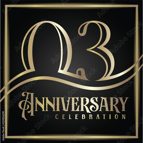 03 years anniversary, birthday logo label. Year. Vector illustration design. Isolated against a black background