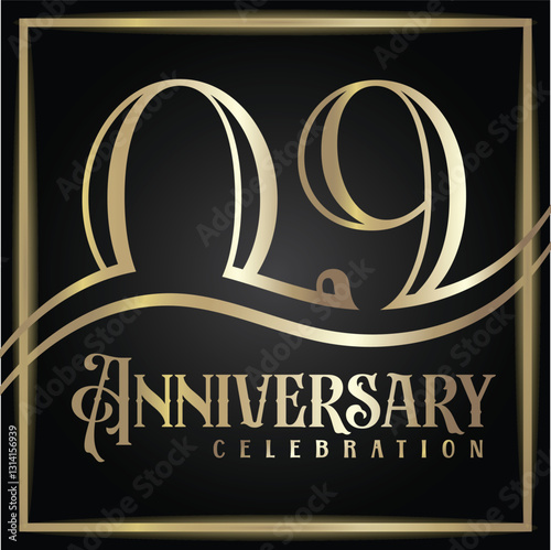 09 years anniversary, birthday logo label. Year. Vector illustration design. Isolated against a black background