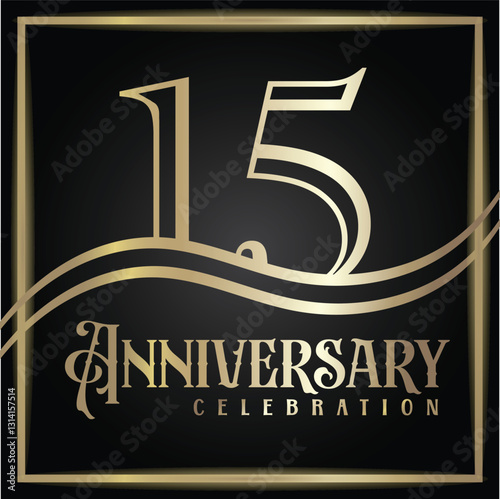 15 years anniversary, birthday logo label. Year. Vector illustration design. Isolated against a black background