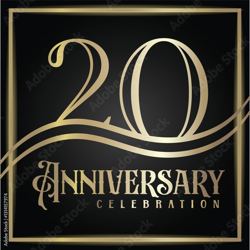 20 years anniversary, birthday logo label. Year. Vector illustration design. Isolated against a black background
