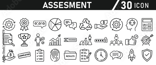 Assessment icon set. Icon in liner style for website and mobile app. Vector illustration
