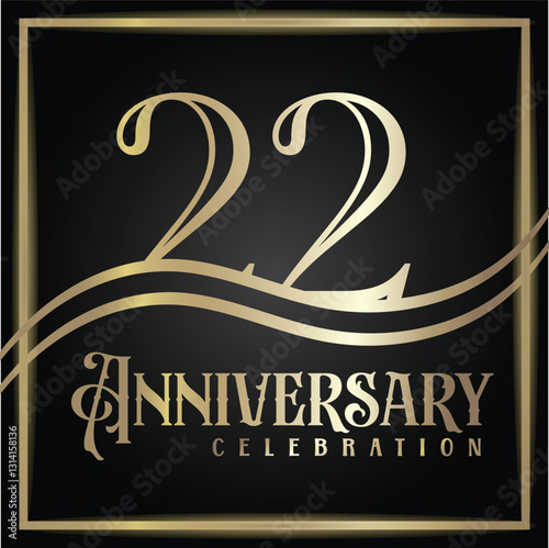22 years anniversary, birthday logo label. Year. Vector illustration design. Isolated against a black background