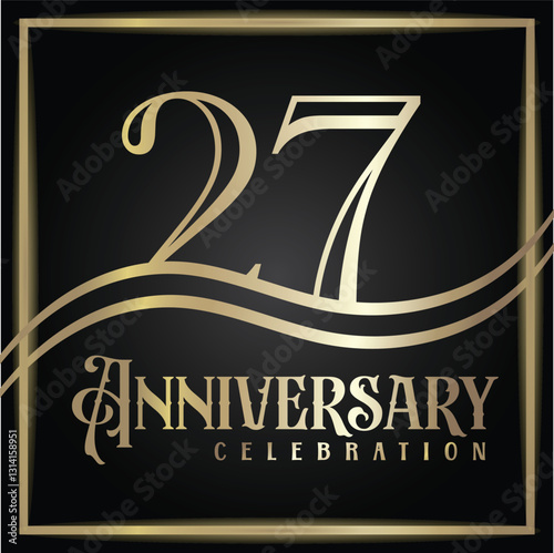27 years anniversary, birthday logo label. Year. Vector illustration design. Isolated against a black background