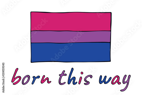 Colorful Bisexual pride flag Happy pride day LGBTQ community Pride Month Vector hand drawn doodle for posters, stickers, logo, cards