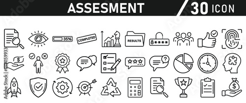 Assessment icon set. Icon in liner style for website and mobile app. Vector illustration