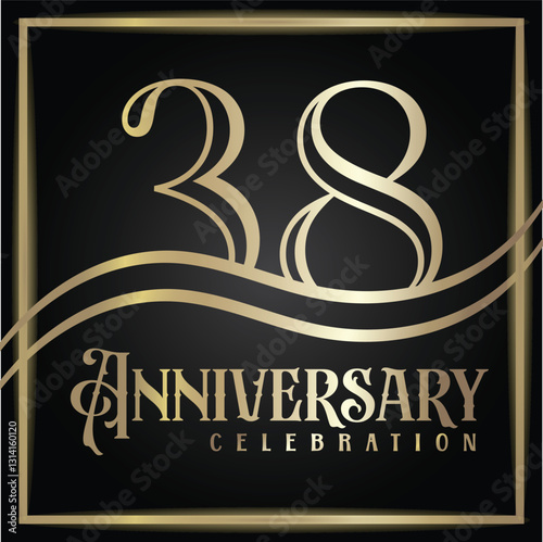 38 years anniversary, birthday logo label. Year. Vector illustration design. Isolated against a black background