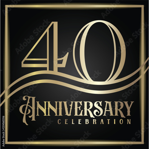 40 years anniversary, birthday logo label. Year. Vector illustration design. Isolated against a black background
