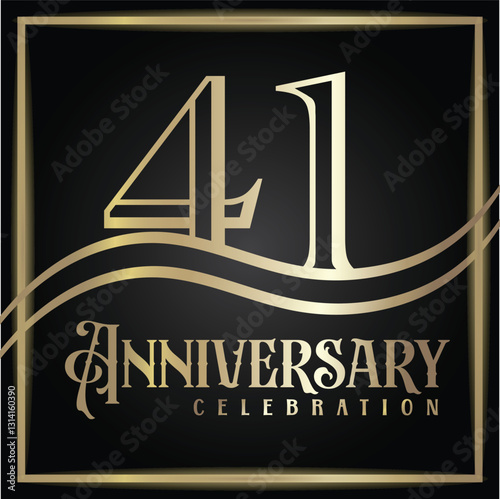41 years anniversary, birthday logo label. Year. Vector illustration design. Isolated against a black background