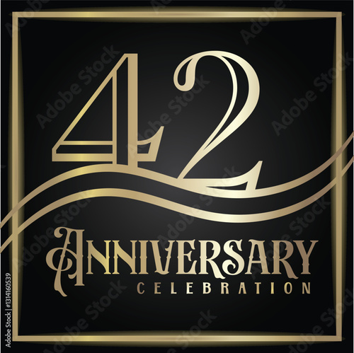 42 years anniversary, birthday logo label. Year. Vector illustration design. Isolated against a black background