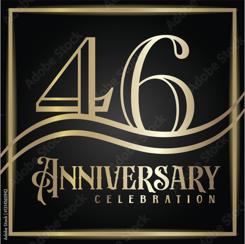 46 years anniversary, birthday logo label. Year. Vector illustration design. Isolated against a black background