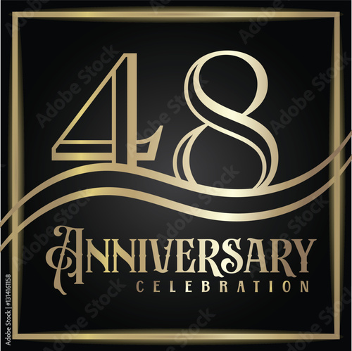 48 years anniversary, birthday logo label. Year. Vector illustration design. Isolated against a black background