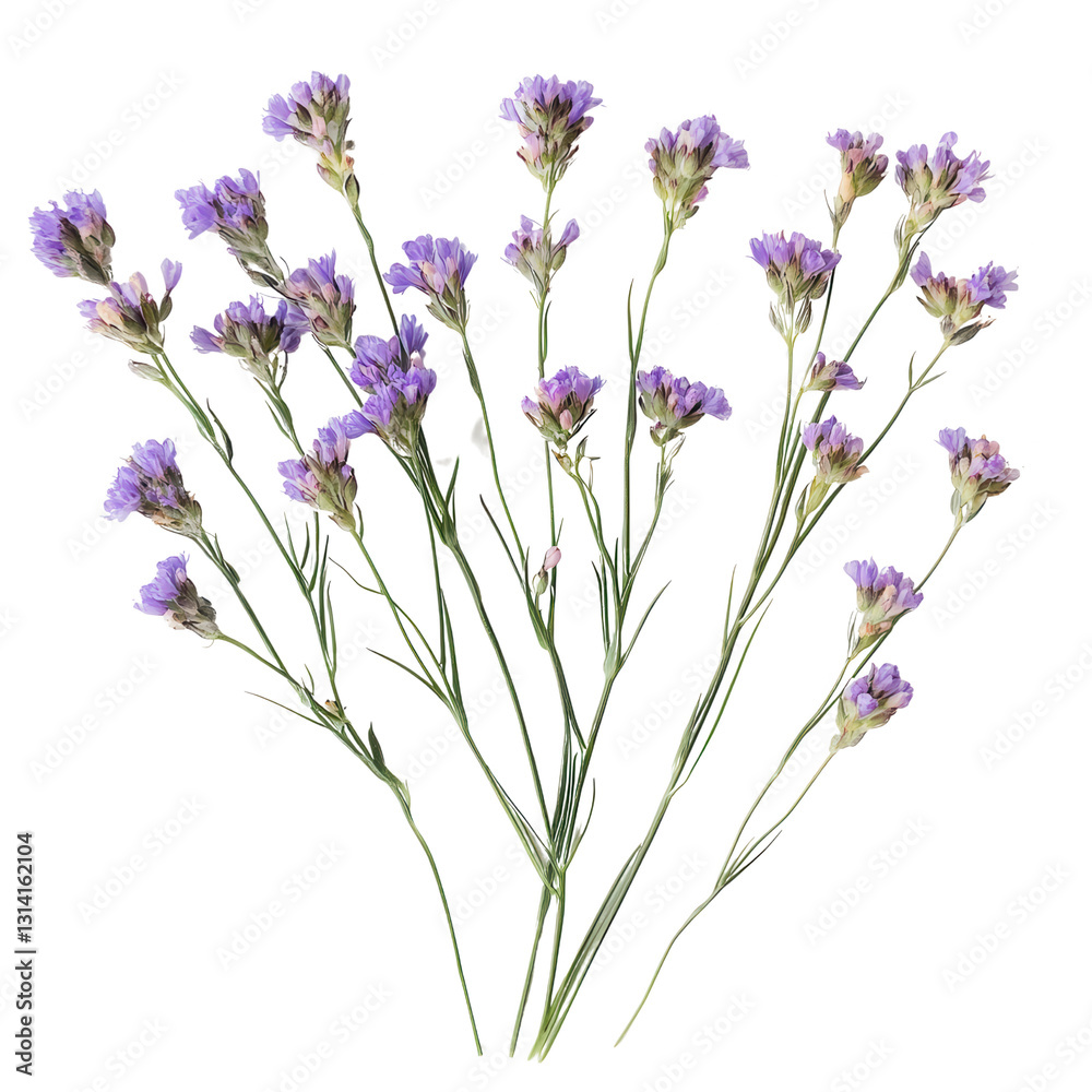 Naklejka premium Delicate Lavender Blooms: A cluster of lavender flowers, with their subtle purple hues and slender stems, artfully arranged and inviting a sense of serenity and natural elegance.