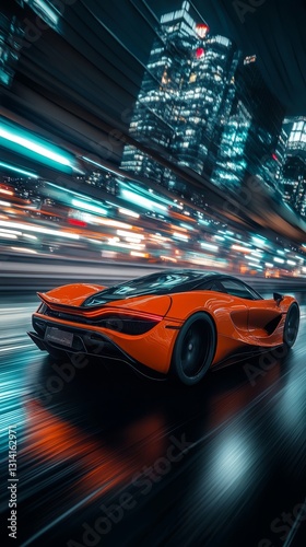 Speedy orange sports car in city