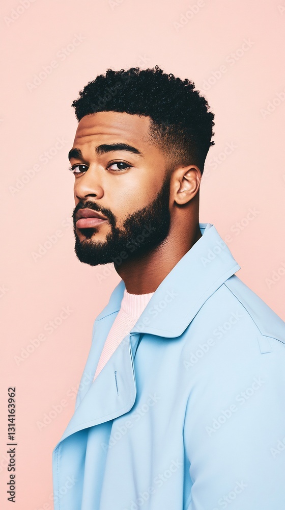Fototapeta premium Cool Black Man in Blue Trench Coat