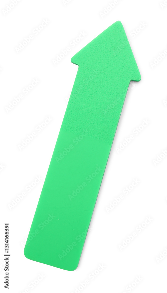 One green paper arrow isolated on white, top view One green paper arrow isolated on white, top view