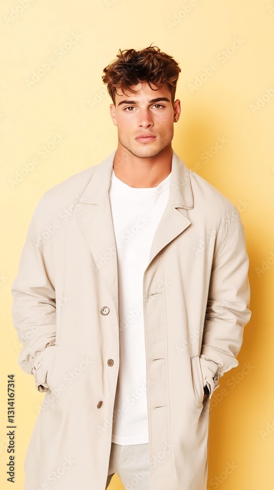 Charming European Man in Beige Trench Coat Charming European Man in Beige Trench Coat