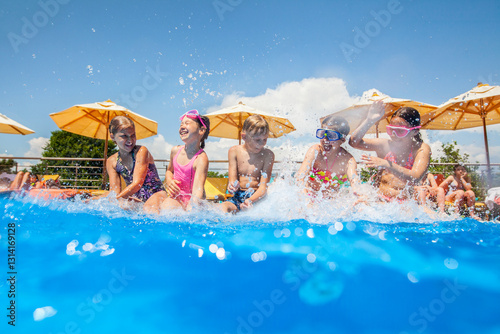 Children play in  pool at the resort