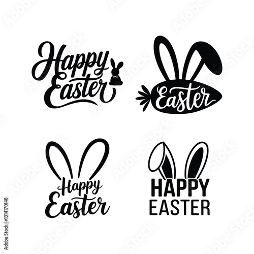 Happy easter typography set vector illustration