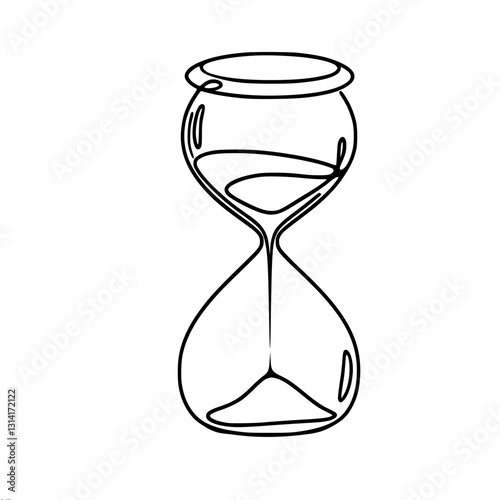 Linear outline vector drawing of hourglass with flowing sand symbolizes the passage of time and its inevitability