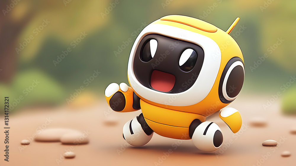 Naklejka premium Playful Yellow Cartoon Robot in 3D Render