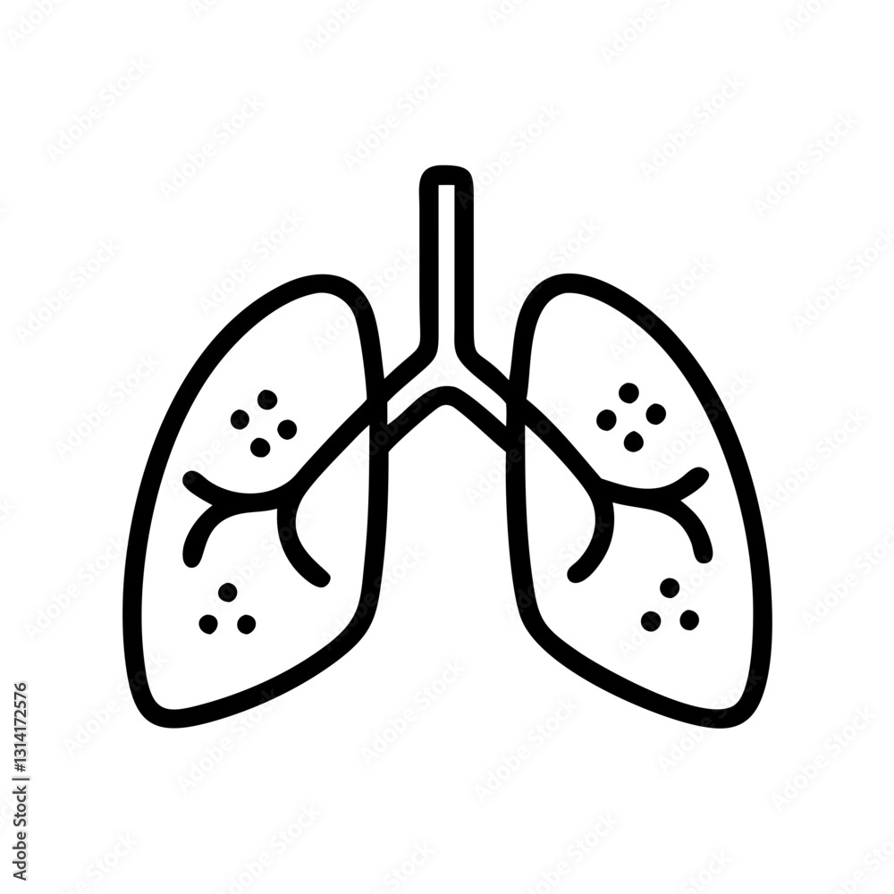Line icon of lungs affected by allergies on a transparent background for allergy health concepts Line icon of lungs affected by allergies on a transparent background for allergy health concepts