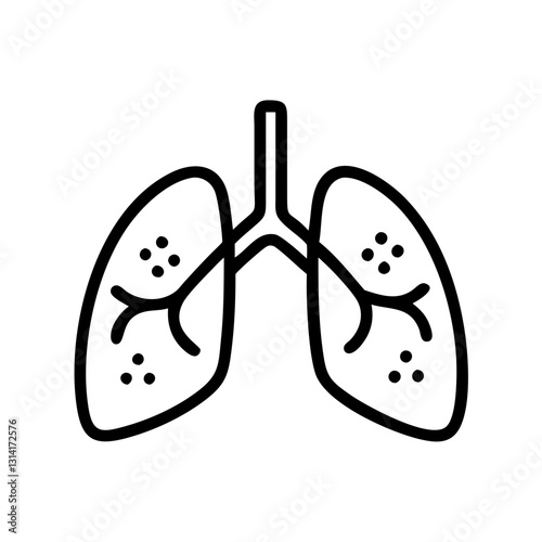 Line icon of lungs affected by allergies on a transparent background for allergy health concepts
