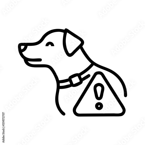 Line icon of a dog as an allergen with a warning sign on a transparent background