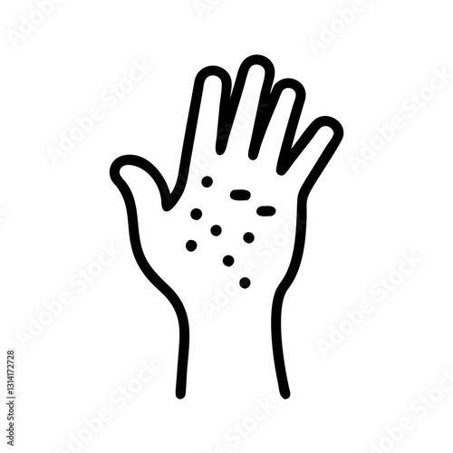 Line icon of a hand with skin allergic reaction on a transparent background for allergy awareness