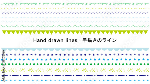 line-3　手描きの飾り罫セット。色々なライン。シンプルな手描きの罫線。
