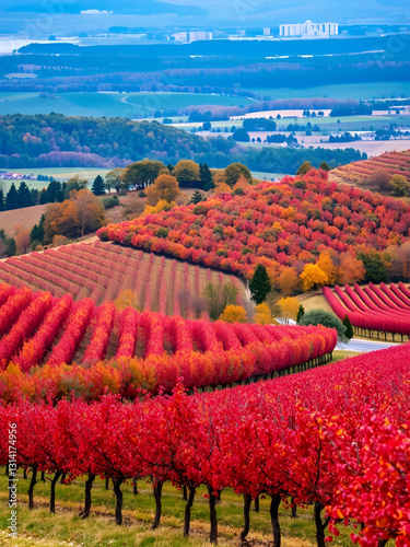 France, Gironde, Capian, Les collines de l'entre deux mers, Les couleurs de l'automne entre les vignes