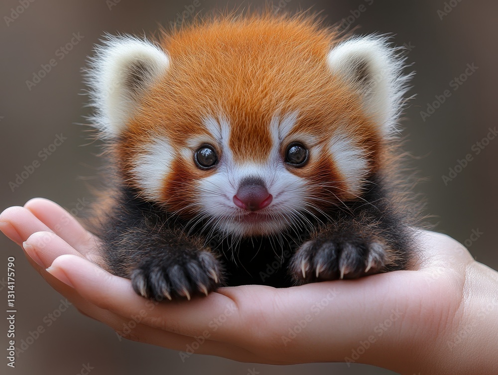 Obraz premium Tiny animal cub on an open palm, appearing cute and delicate with soft fur and miniature paws