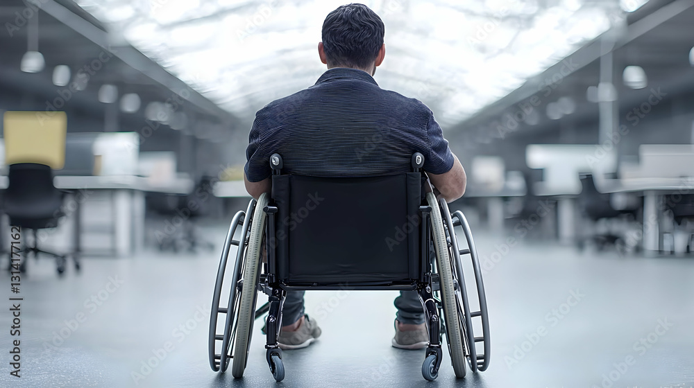 A Man In A Wheelchair Contemplating In A Bright Modern Office Space Embracing Accessibility And Hope A Man In A Wheelchair Contemplating In A Bright Modern Office Space Embracing Accessibility And Hope